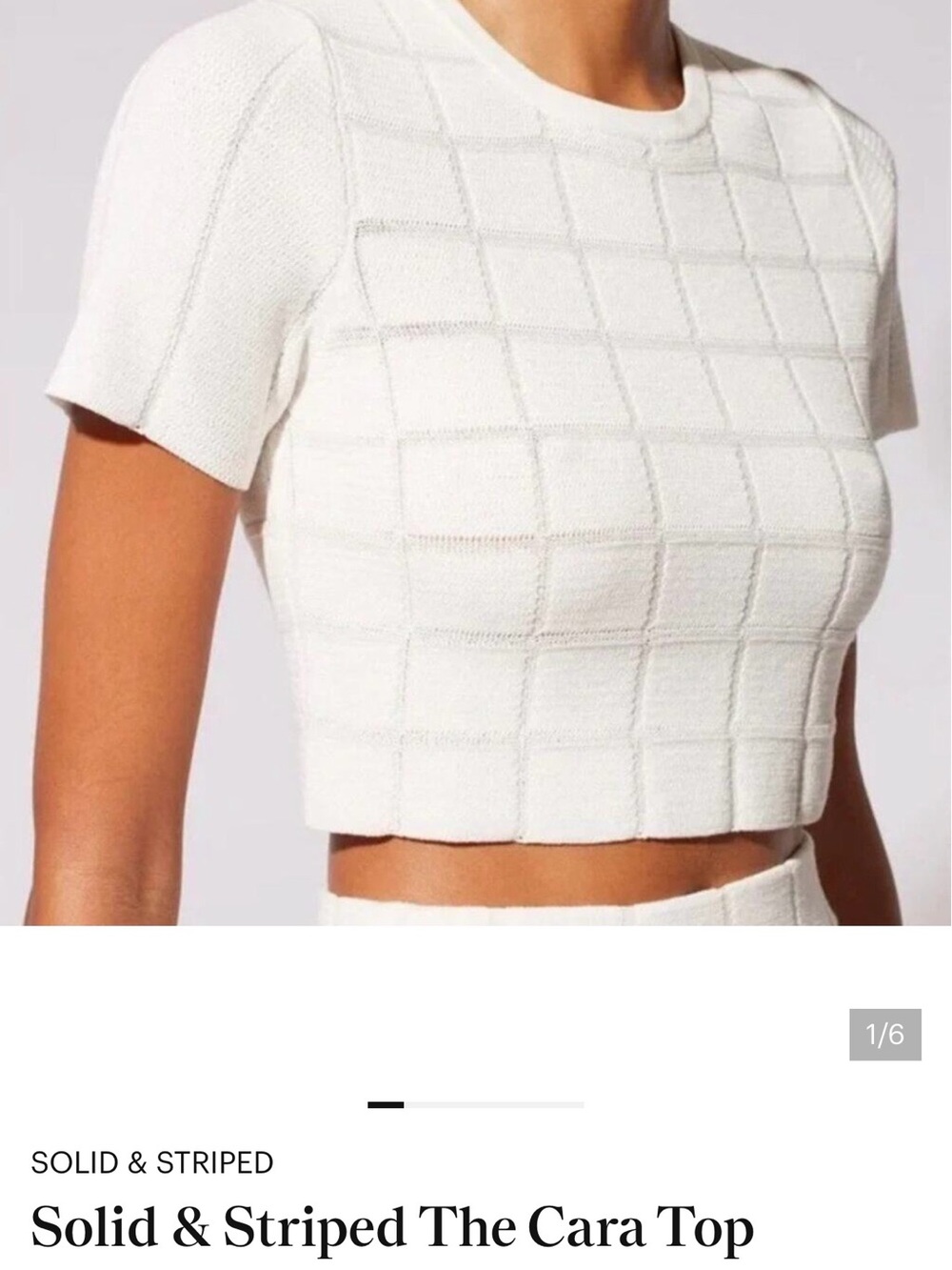 SOLID & STRIPED White Cropped Grid-Knit Cara Top